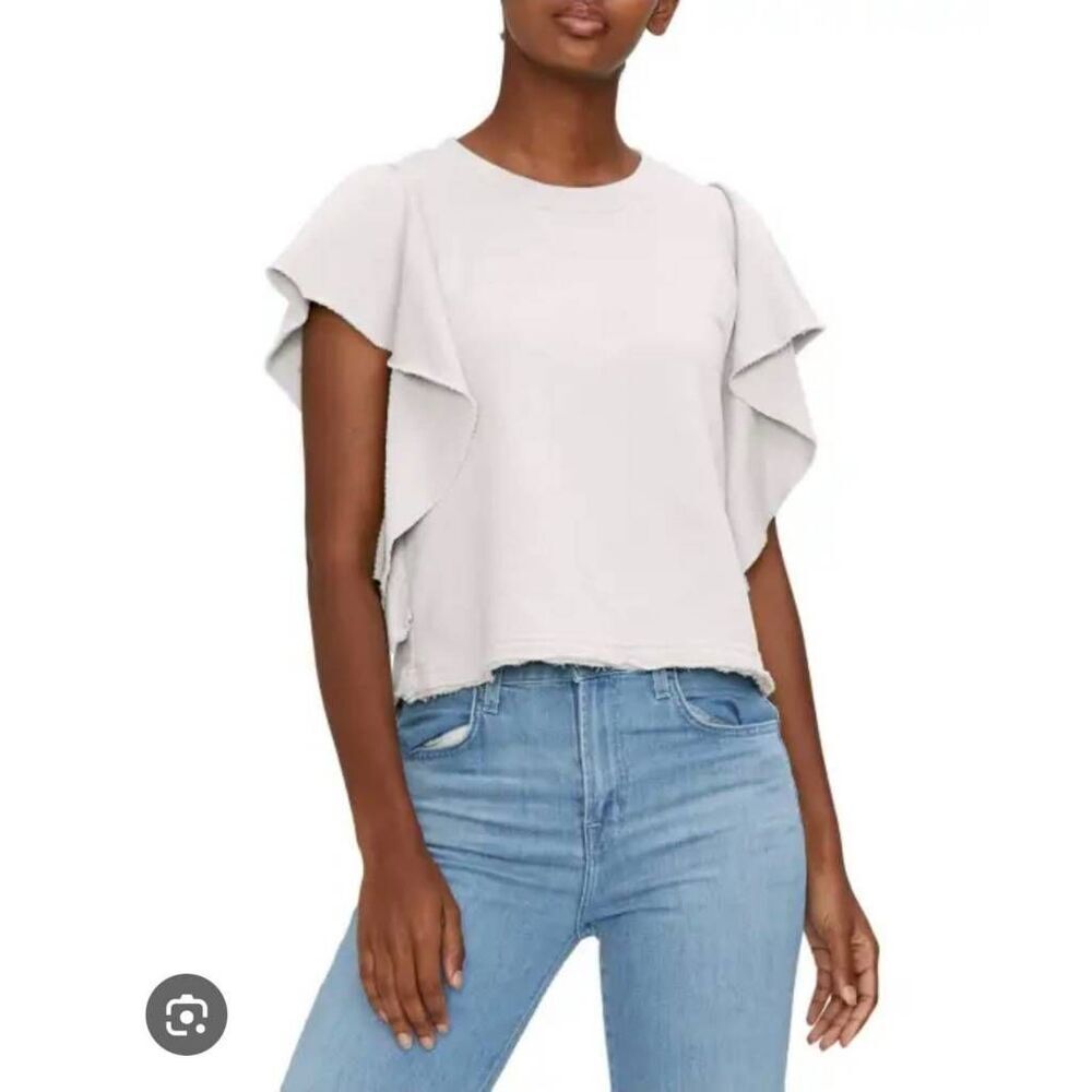 Michael Stars Top Women's Small Flutter Sleeve Crew Neck Sweatshirt Sweater Stre